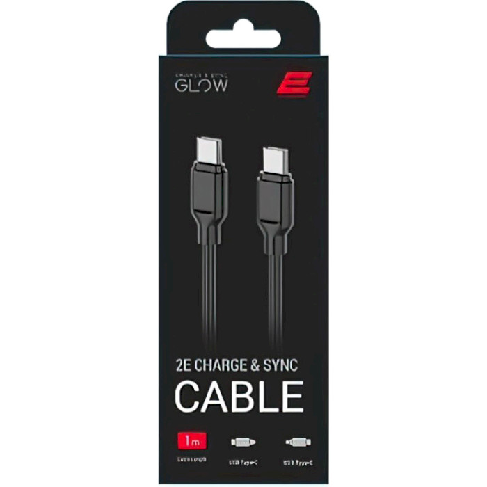 Кабель 2E USB Type-C/USB-C Glow 1м Black (2E-CCCC-BL)