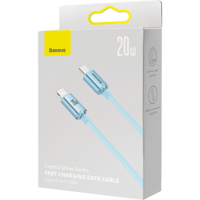 Кабель BASEUS Crystal Shine Series Fast Charging Data Cable Type-C to iP 20W 1.2м Sky Blue (CAJY001303)