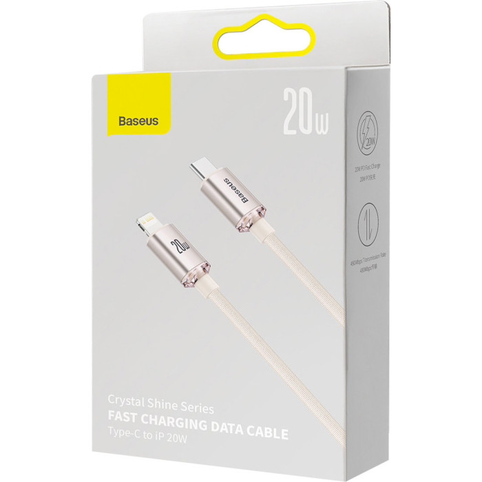 Кабель BASEUS Crystal Shine Series Fast Charging Data Cable Type-C to iP 20W 2м Pink (CAJY001404)