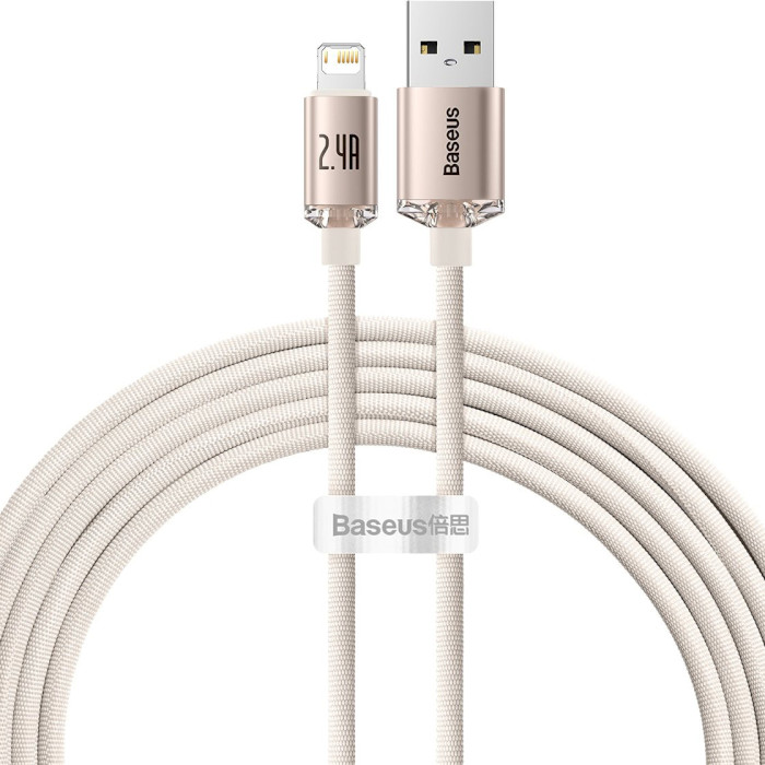 Кабель BASEUS Crystal Shine Series Fast Charging Data Cable USB to iP 2.4A 2м Pink (CAJY001204)