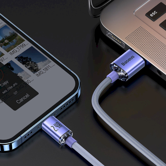 Кабель BASEUS Crystal Shine Series Fast Charging Data Cable USB to iP 2.4A 2м Purple (CAJY000105)