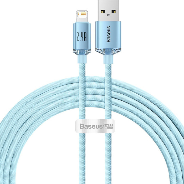 Кабель BASEUS Crystal Shine Series Fast Charging Data Cable USB to iP 2.4A 2м Sky Blue (CAJY001203)