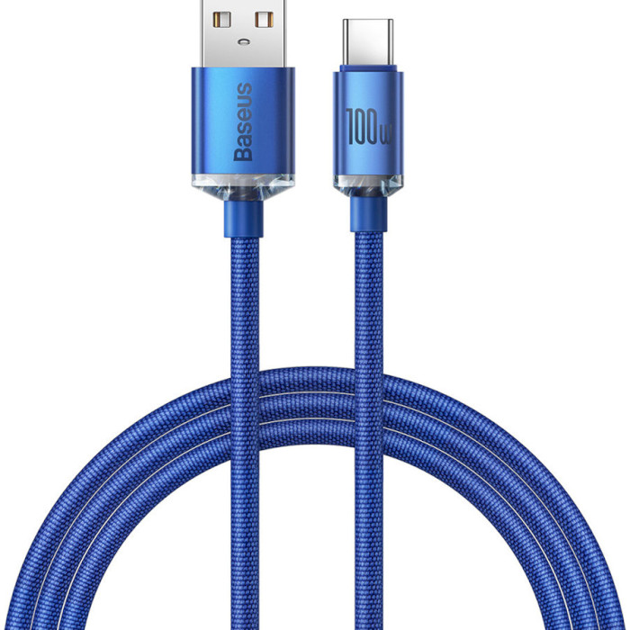 Кабель BASEUS Crystal Shine Series Fast Charging Data Cable USB to Type-C 100W 1.2м Blue (CAJY000403)