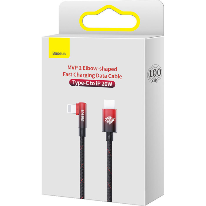 Кабель BASEUS MVP 2 Elbow-shaped Fast Charging Data Cable Type-C to iP 20W 1м Black/Red (CAVP000220)