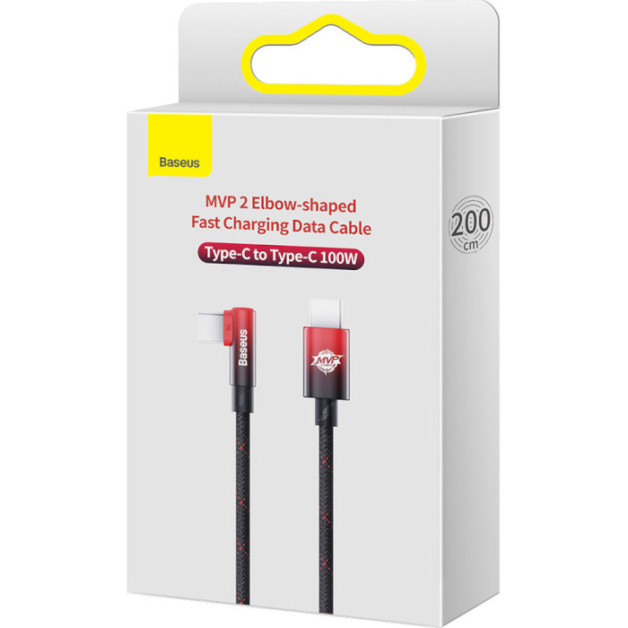 Кабель BASEUS MVP 2 Elbow-shaped Fast Charging Data Cable Type-C to Type-C 100W 2м Black/Red (CAVP000720)