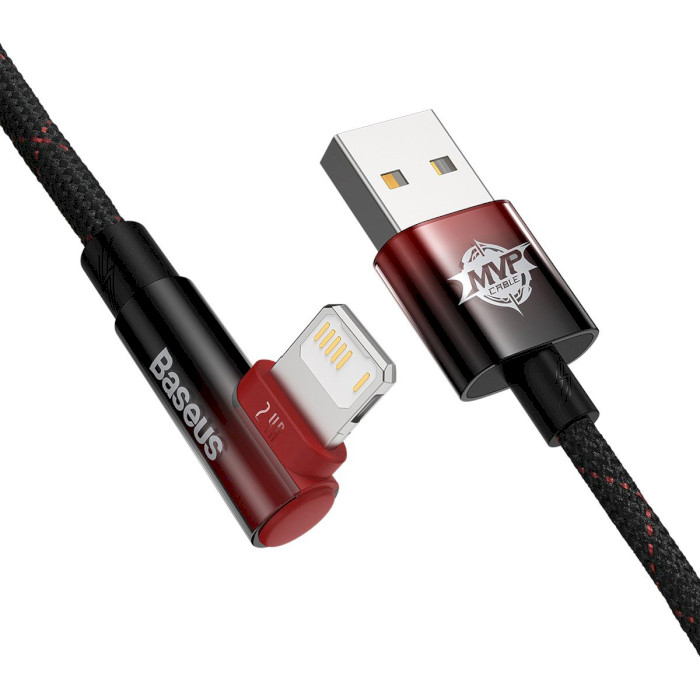 Кабель BASEUS MVP 2 Elbow-shaped Fast Charging Data Cable USB to iP 2.4A 1м Black/Red (CAVP000020)