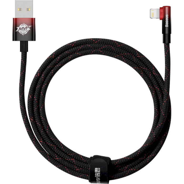 Кабель BASEUS MVP 2 Elbow-shaped Fast Charging Data Cable USB to iP 2.4A 2м Black/Red (CAVP000120)