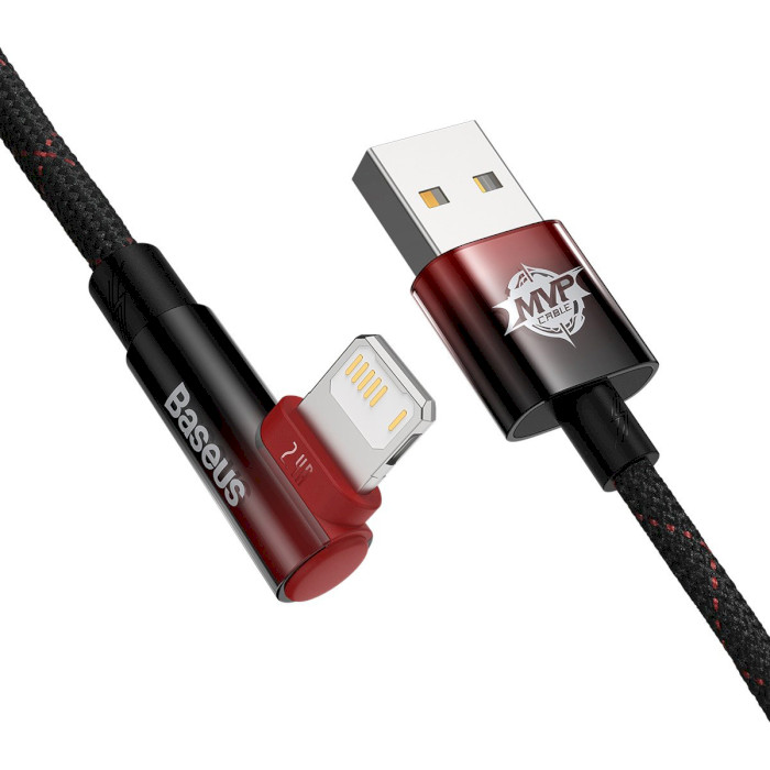 Кабель BASEUS MVP 2 Elbow-shaped Fast Charging Data Cable USB to iP 2.4A 2м Black/Red (CAVP000120)