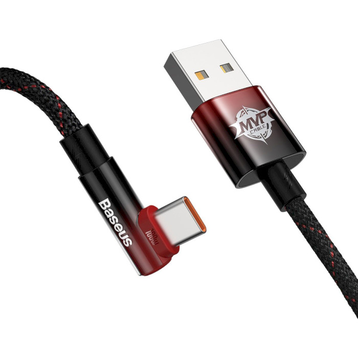 Кабель BASEUS MVP 2 Elbow-shaped Fast Charging Data Cable USB to Type-C 100W 1м Black/Red (CAVP000420)