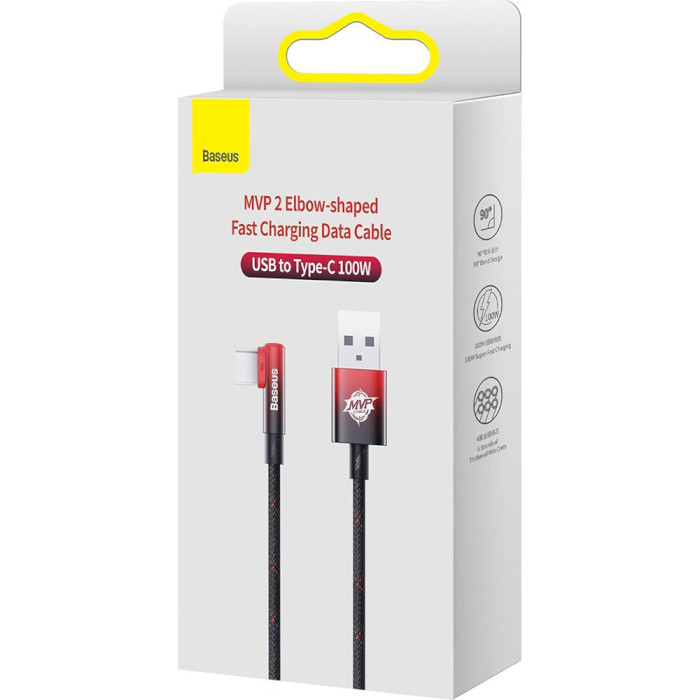 Кабель BASEUS MVP 2 Elbow-shaped Fast Charging Data Cable USB to Type-C 100W 1м Black/Red (CAVP000420)