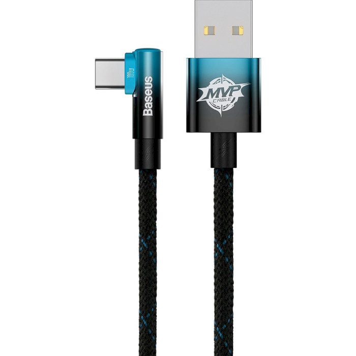 Кабель BASEUS MVP 2 Elbow-shaped Fast Charging Data Cable USB to Type-C 100W 2м Black/Blue (CAVP000521)