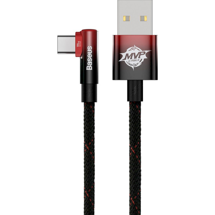 Кабель BASEUS MVP 2 Elbow-shaped Fast Charging Data Cable USB to Type-C 100W 2м Black/Red (CAVP000520)