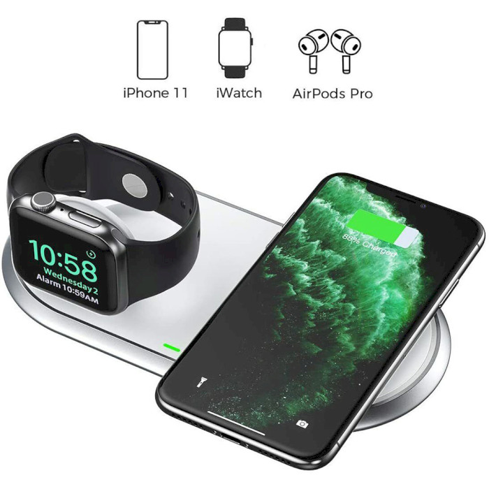 Беспроводное зарядное устройство CHOETECH T317 2-in-1 Dual Wireless Charger Pad & Foldable Apple Watch White