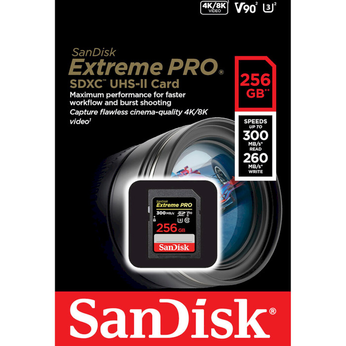 Карта памяти SANDISK SDXC Extreme Pro 256GB UHS-II U3 V90 Class 10 (SDSDXDK-256G-GN4IN)