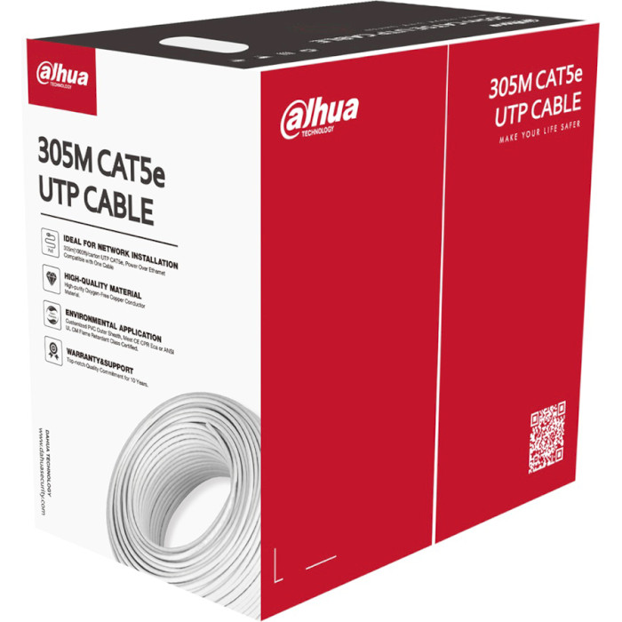 Кабель сетевой DAHUA UTP Cat.5e 4x2x0.50 CU White 305м (DH-PFM920I-5EU-U)