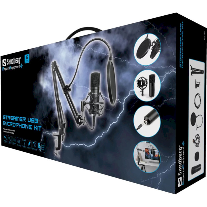 Мікрофон для стримінгу/подкастів SANDBERG Streamer USB Microphone Kit (126-07)