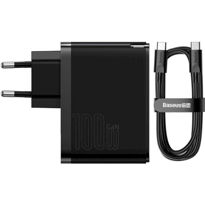 Зарядний пристрій BASEUS GaN5 Pro Fast Charger C+U 100W Black w/Type-C to Type-C cable (CCGP090201)
