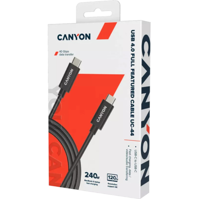 Кабель CANYON UC-44 USB4 Full Featured USB-C to USB-C 240W 1м Black (CNS-USBC44B)