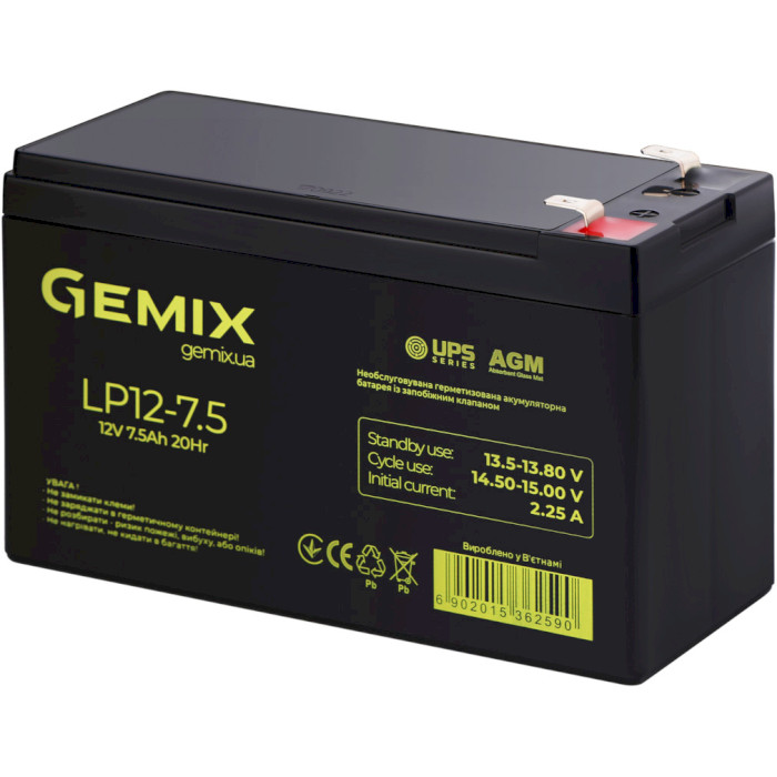 Акумуляторна батарея GEMIX LP12-7.5 (12В, 7.5Агод)
