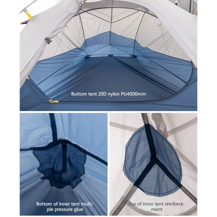 Палатка 2-местная NATUREHIKE Cloud Up Wing 2 Gray/Blue (NH19ZP083-GB)