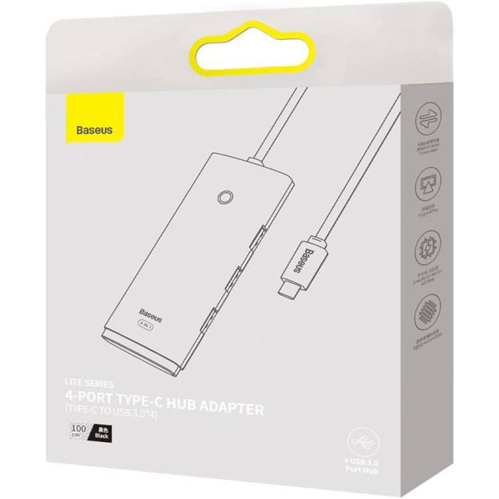 USB хаб BASEUS Lite Series 4-Port Type-C Hub Adapter Black (WKQX030401)