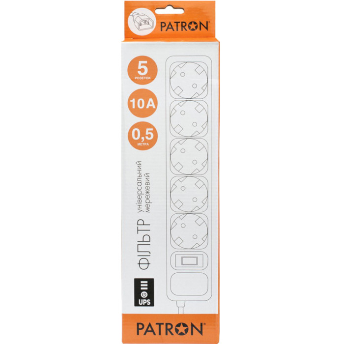 Мережевий фільтр для ДБЖ PATRON SP-1052U Black, 5 розеток, 0.5м