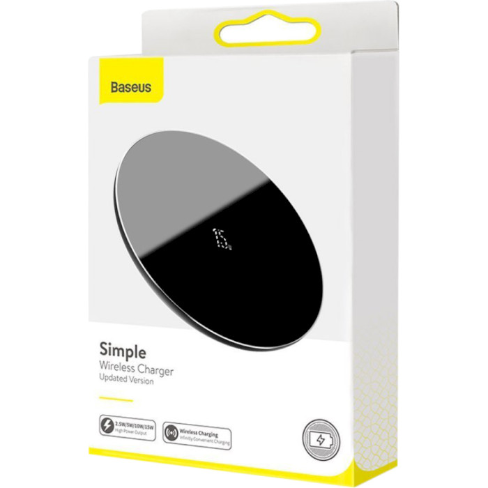 Беспроводное зарядное устройство BASEUS Simple Wireless Charger 15W Updated Version Black/Уценка (WXJK-B01)