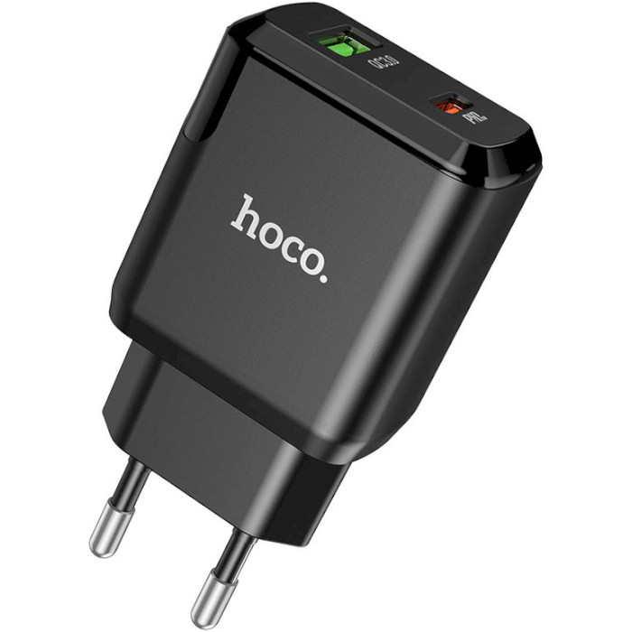 Зарядное устройство HOCO N5 Favor Dual Port PD20W+QC3.0 Charger Black w/Type-C to Lightning cable (6931474738912)