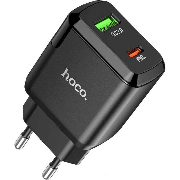 Зарядний пристрій HOCO N5 Favor Dual Port PD20W+QC3.0 Charger Black w/Type-C to Type-C cable (6931474738936)