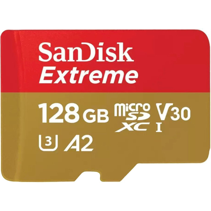 Карта памяти SANDISK microSDXC Extreme 128GB UHS-I U3 V30 A2 Class 10 + SD-adapter (SDSQXAA-128G-GN6MA)