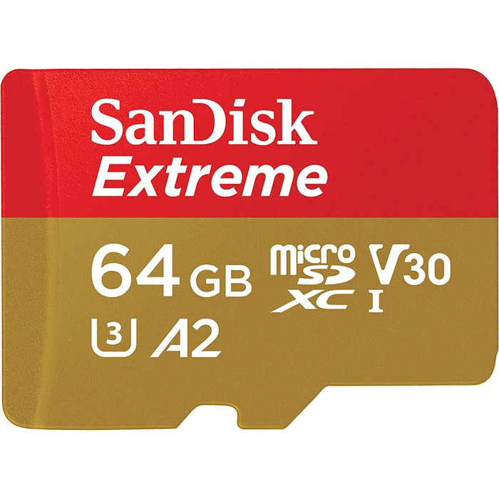 Карта памяти SANDISK microSDXC Extreme 64GB UHS-I U3 V30 A2 Class 10 + SD-adapter (SDSQXAH-064G-GN6MA)