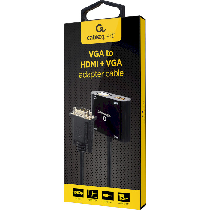 Адаптер CABLEXPERT VGA to HDMI/VGA+audio 3.5mm Black (A-VGA-HDMI-02)