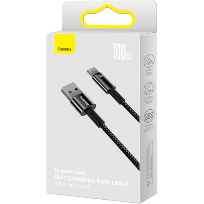 Кабель BASEUS Tungsten Gold Fast Charging Data Cable USB to Type-C 100W 1м Black (CAWJ000001)