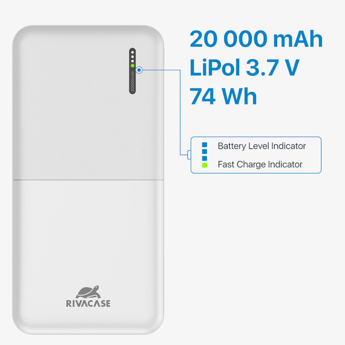 Повербанк RIVACASE Rivapower VA2571 QC/PD 18W 20000mAh White