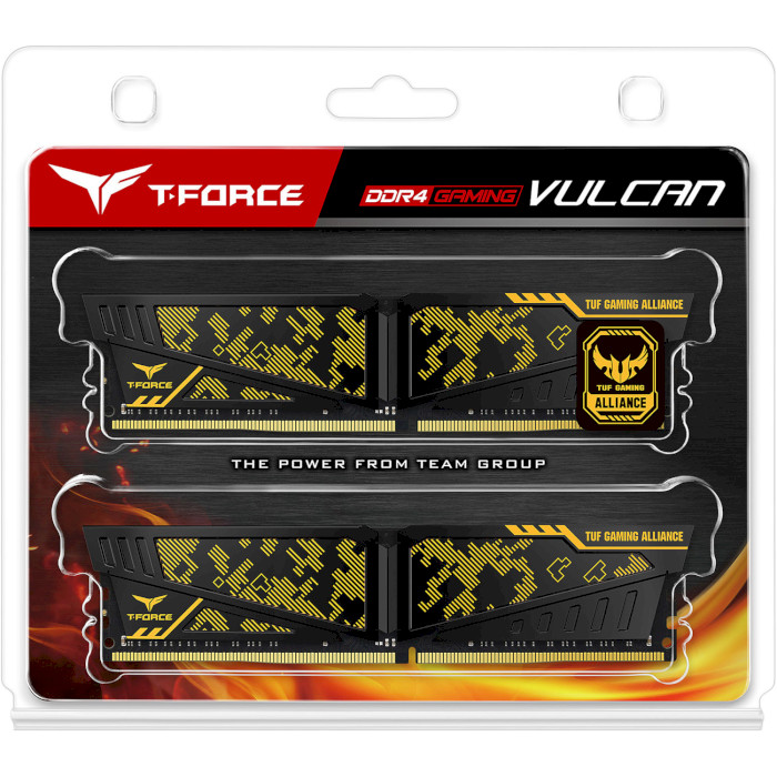 Модуль пам'яті TEAM T-Force Vulcan TUF Gaming Alliance Yellow DDR4 3200MHz 16GB Kit 2x8GB (TLTYD416G3200HC16CDC01)