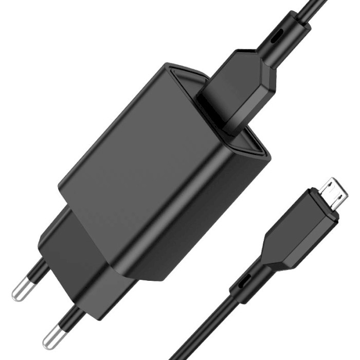 Зарядний пристрій BOROFONE BA68AM Glacier 1xUSB-A, 2.1A Black w/Micro-USB cable