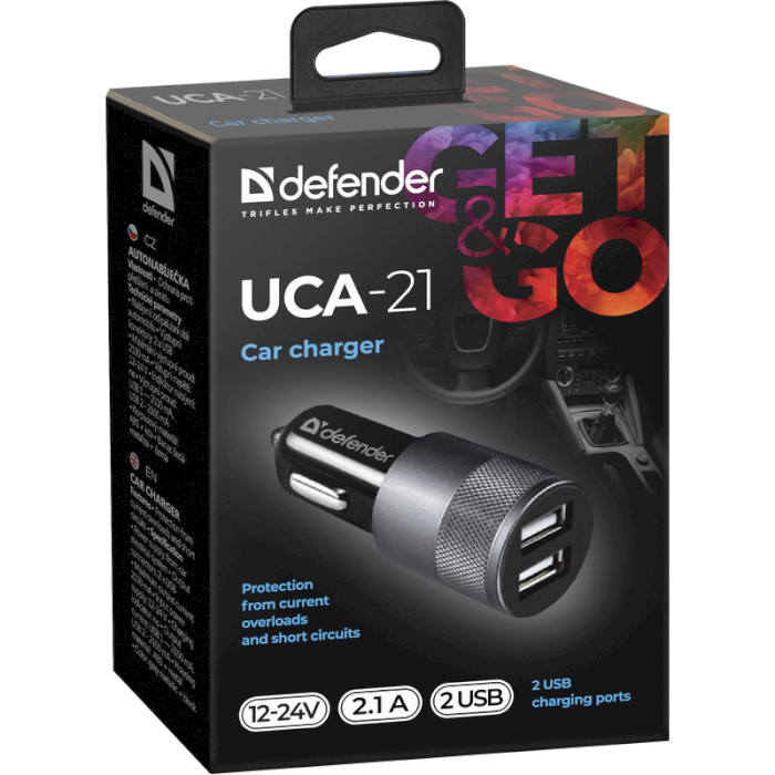 Автомобільний зарядний пристрій DEFENDER UCA-21 2xUSB-A 5V/2.1A Black (83821)
