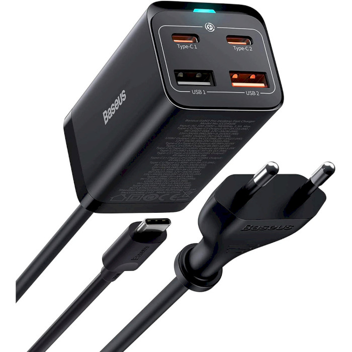 Зарядний пристрій BASEUS GaN3 Pro Desktop Fast Charger 2C+2U 65W Black w/Type-C to Type-C cable (CCGP040101)