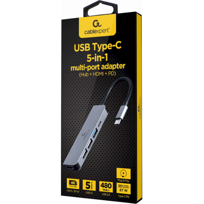Порт-реплікатор CABLEXPERT 5-in-1 USB-C to HDMI/USB3.1/USB2.0/PD (A-CM-COMBO5-03)