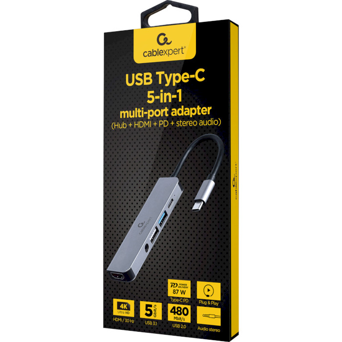 Порт-репликатор CABLEXPERT 5-in-1 USB-C to HDMI/USB3.1/USB2.0/PD/AUX (A-CM-COMBO5-02)
