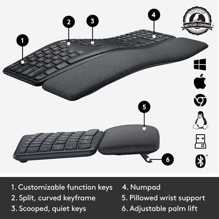 Клавіатура бездротова LOGITECH K860 Ergo Bluetooth for Business UA Graphite (920-010352)