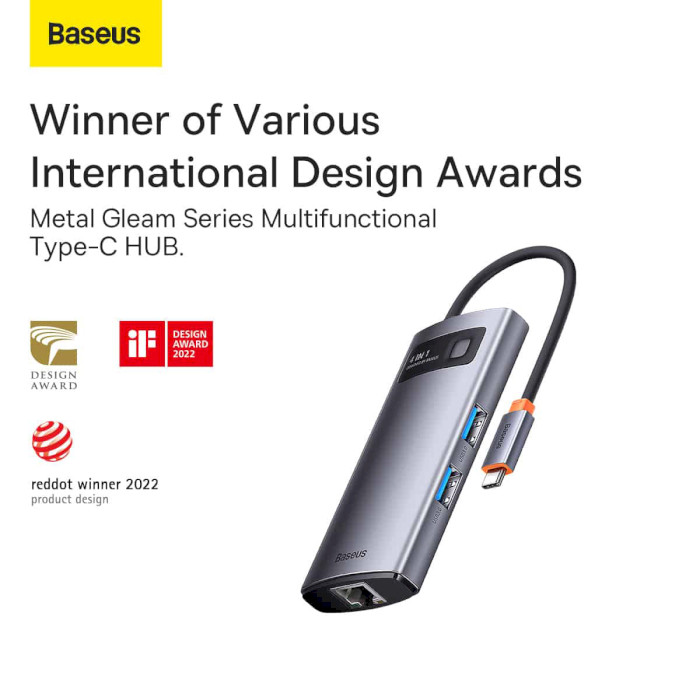 Порт-реплікатор BASEUS Metal Gleam Series 4-in-1 Multifunctional Type-C Hub Docking Station Gray (WKWG070113)