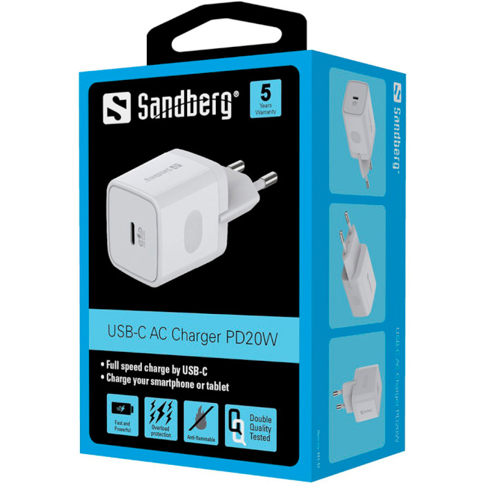 Зарядний пристрій SANDBERG 1xUSB-C, PD20W White (441-42)