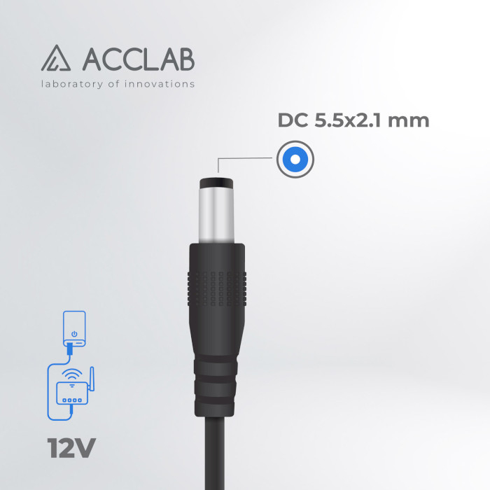 Кабель живлення USB to DC ACCLAB 5.5x2.1mm 12V/1A 1м Black (1283126565120)