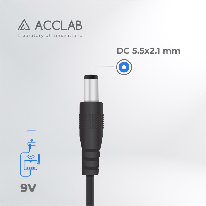 Кабель живлення USB to DC ACCLAB 5.5x2.1mm 9V/1A 1м Black (1283126552830)