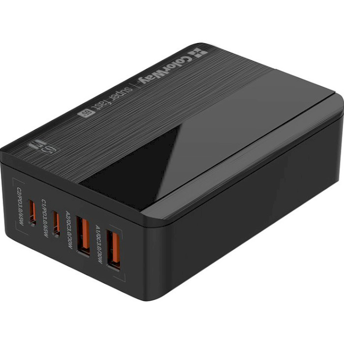 Зарядний пристрій COLORWAY Power Delivery 2xUSB-C, 2xUSB-A, 65W Black (CW-CHS040PD-BK)