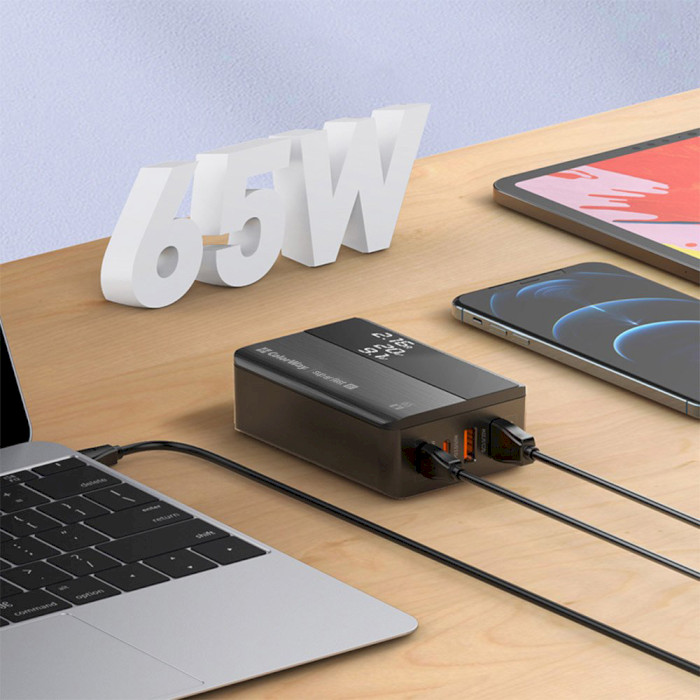 Зарядний пристрій COLORWAY Power Delivery 2xUSB-C, 2xUSB-A, 65W Black (CW-CHS040PD-BK)