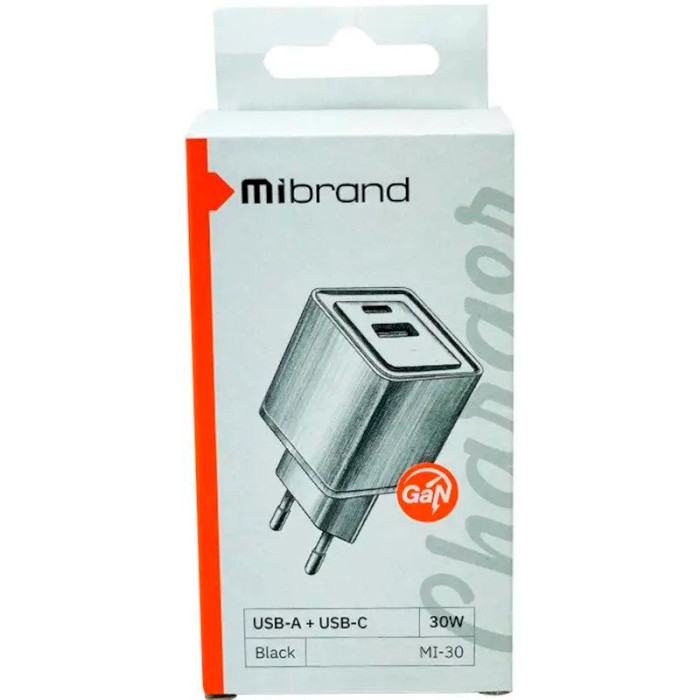 Зарядний пристрій MIBRAND MI-30 GaN Travel Charger USB-A, USB-C White (MIWC/30UCW)