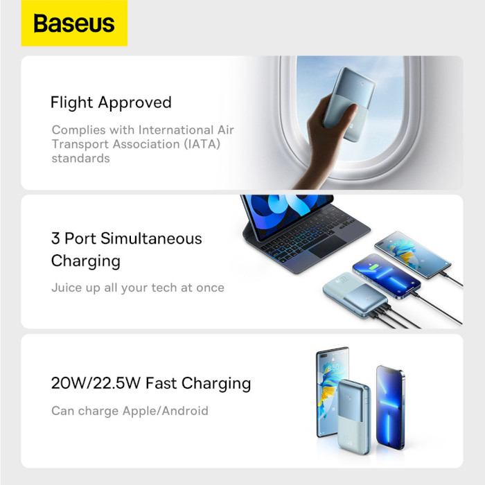 Повербанк BASEUS Bipow Pro Digital Display Fast Charge Power Bank 22.5W 20000mAh Blue (PPBD030003)