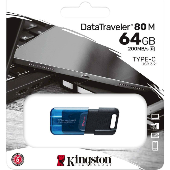 Флэшка KINGSTON DataTraveler 80 64GB USB-C3.2 Black/Blue (DT80M/64GB)